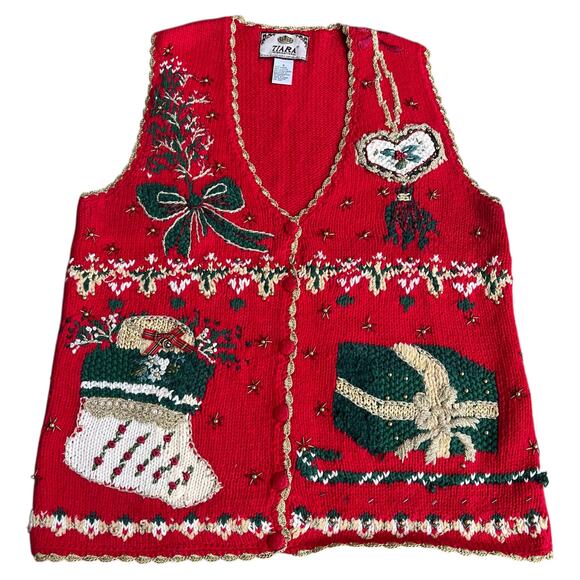 Tiara International 1998 Stocking Gift Beaded Holiday Detailed Sweater Vest Sz S - Picture 2 of 7